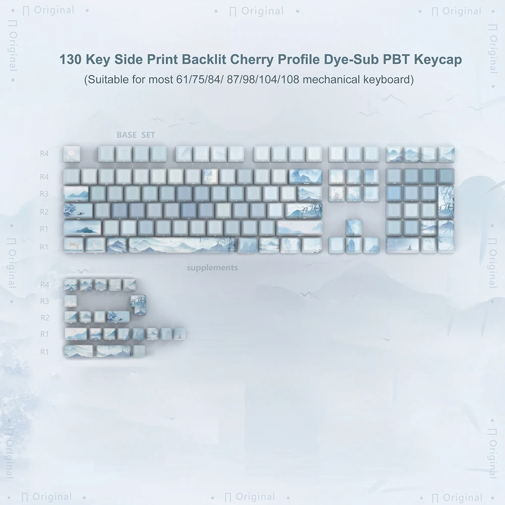 

130 Keys Lake Blue Side Print 5 Side Dye-Sub PBT Keycaps Backlit RGB Cherry Profile For Cherry MX Gamer Mechanical Keyboard