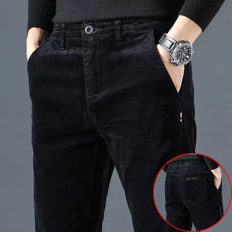 

Men's New Winter Velvet Thickened Solid Color Corduroy Pocket Pants Autumn Versatile Casual Comfort Straight Leg Casual Pants