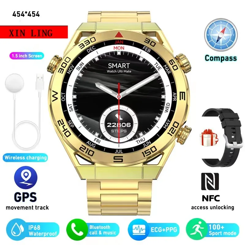 

2023 New NFC Watch ECG PPG Bluetooth Call Men's watch GPS Motion Track Blood Oxygen Heart rate Monitoring smartwatch For huawei