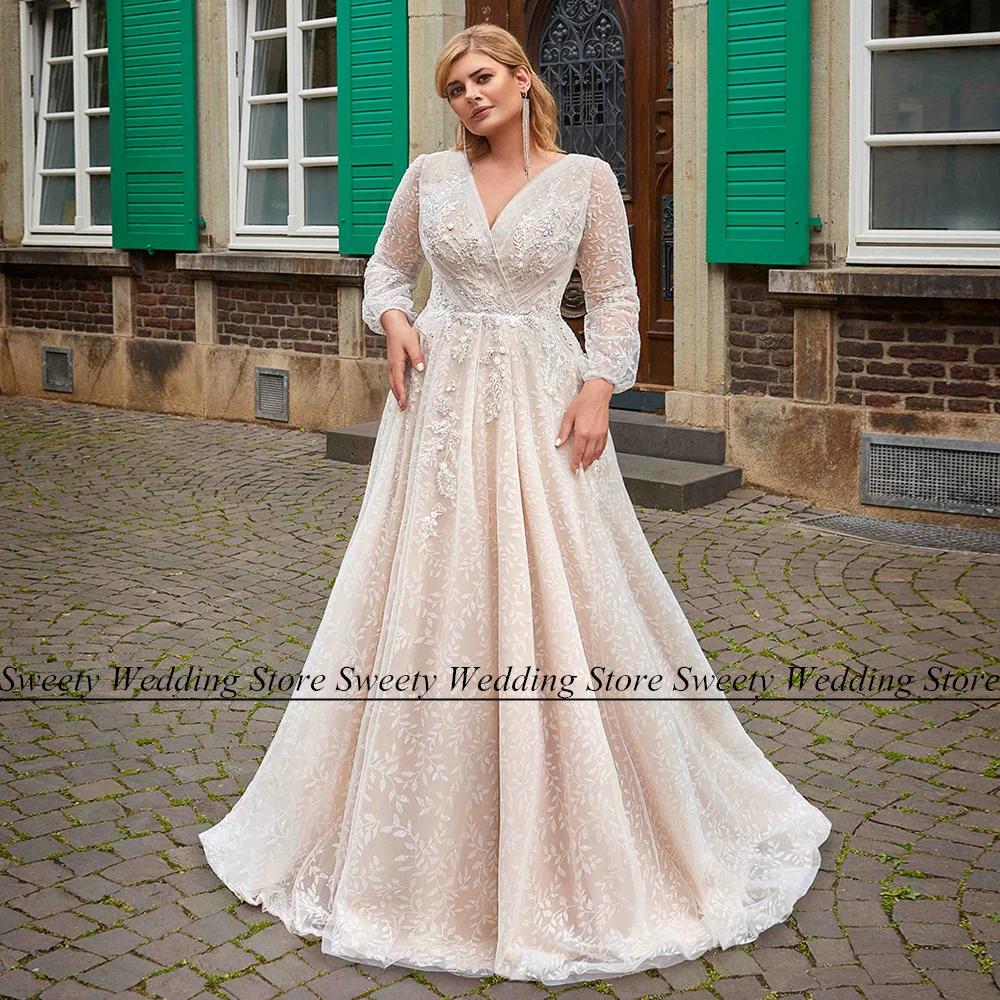 Jiayigong Champagne Lace Wedding Dress for Bride Plus Size Double V Neck Long Sleeves A Line Split Bridal Gown Robe De Mariee
Jiayigong Champagne Lace Wedding Dress for Bride Plus Size Double V Neck Long Sleeves A Line Split Bridal Gown Robe De Mariee