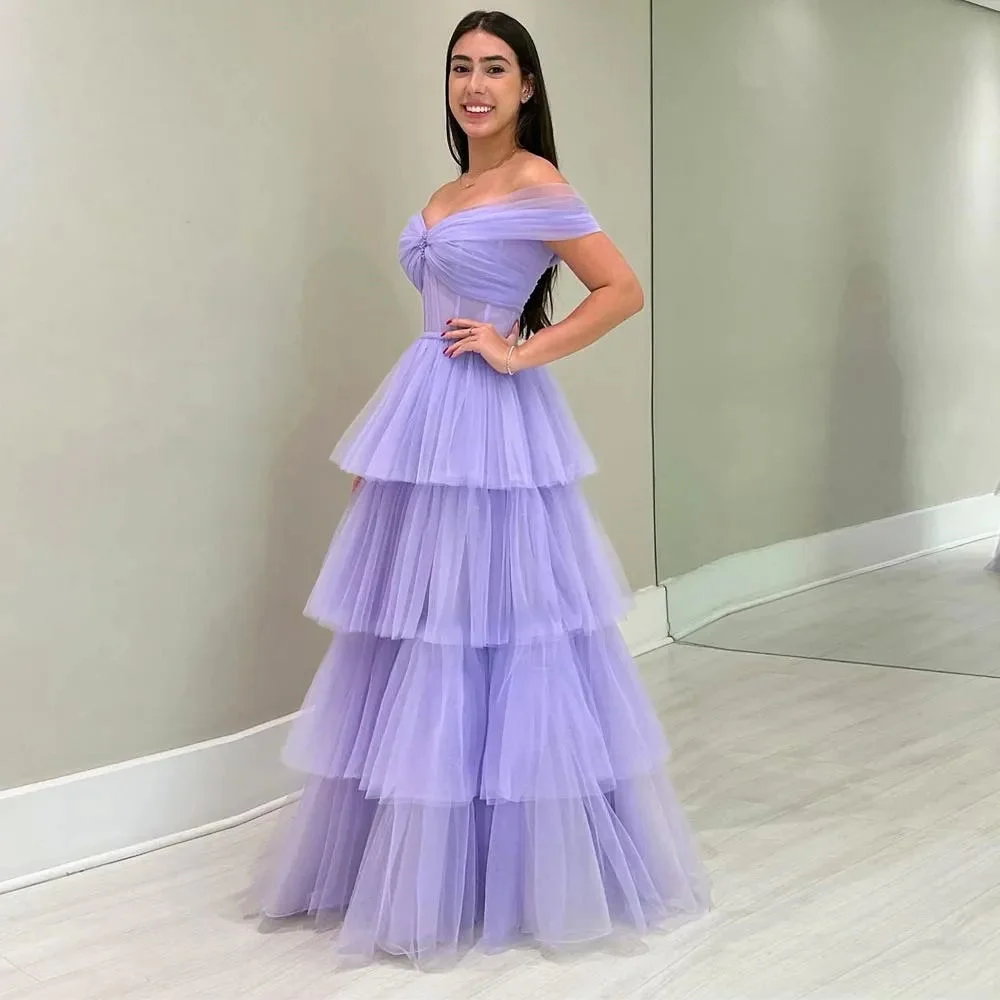

Long Women's Evening Dress 2024 Vestidos de fiesta 행사드레스 A-Line Luxury Tiered Tulle Off The Shoulder Homecoming Party Prom Gown