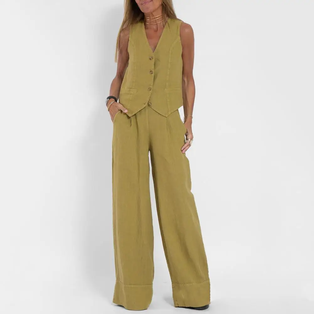 Spring Summer Suit Set Stylish Women's Cotton Linen Suit Sleeveless Vest Wide Leg Pants Set for Office or Casual for Women
Spring Summer Suit Set Stylish Women's Cotton Linen Suit Sleeveless Vest Wide Leg Pants Set for Office or Casual for Women