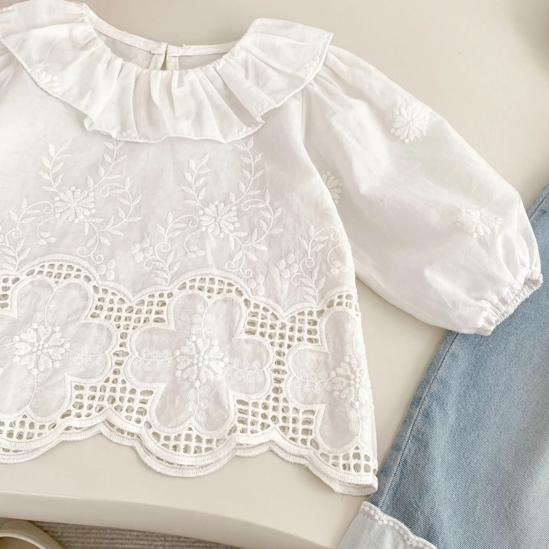 2025 Autumn New Girls Long Sleeve Lace Embroidery Shirts Solid Baby Girl Lapel Blouse Cotton Kids Tops Children Clothes 10 S45dd10776b934dbfbcc91587531be8afH