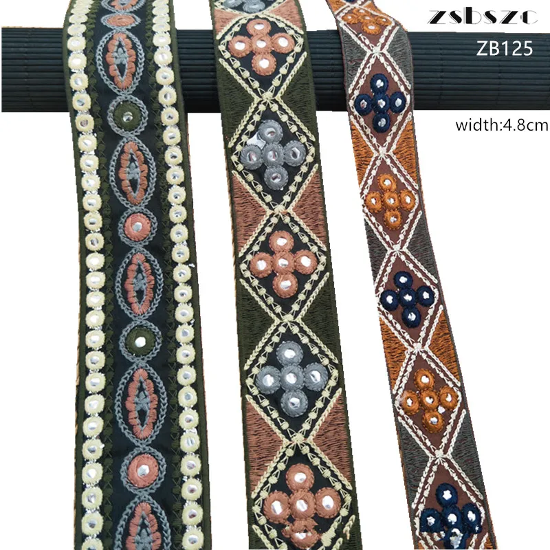 

zsbszc 4.8cm 10yards retro ethnic lace multi-color lens embroidery Hanfu clothing webbing accessories bar code ribbon ZB125