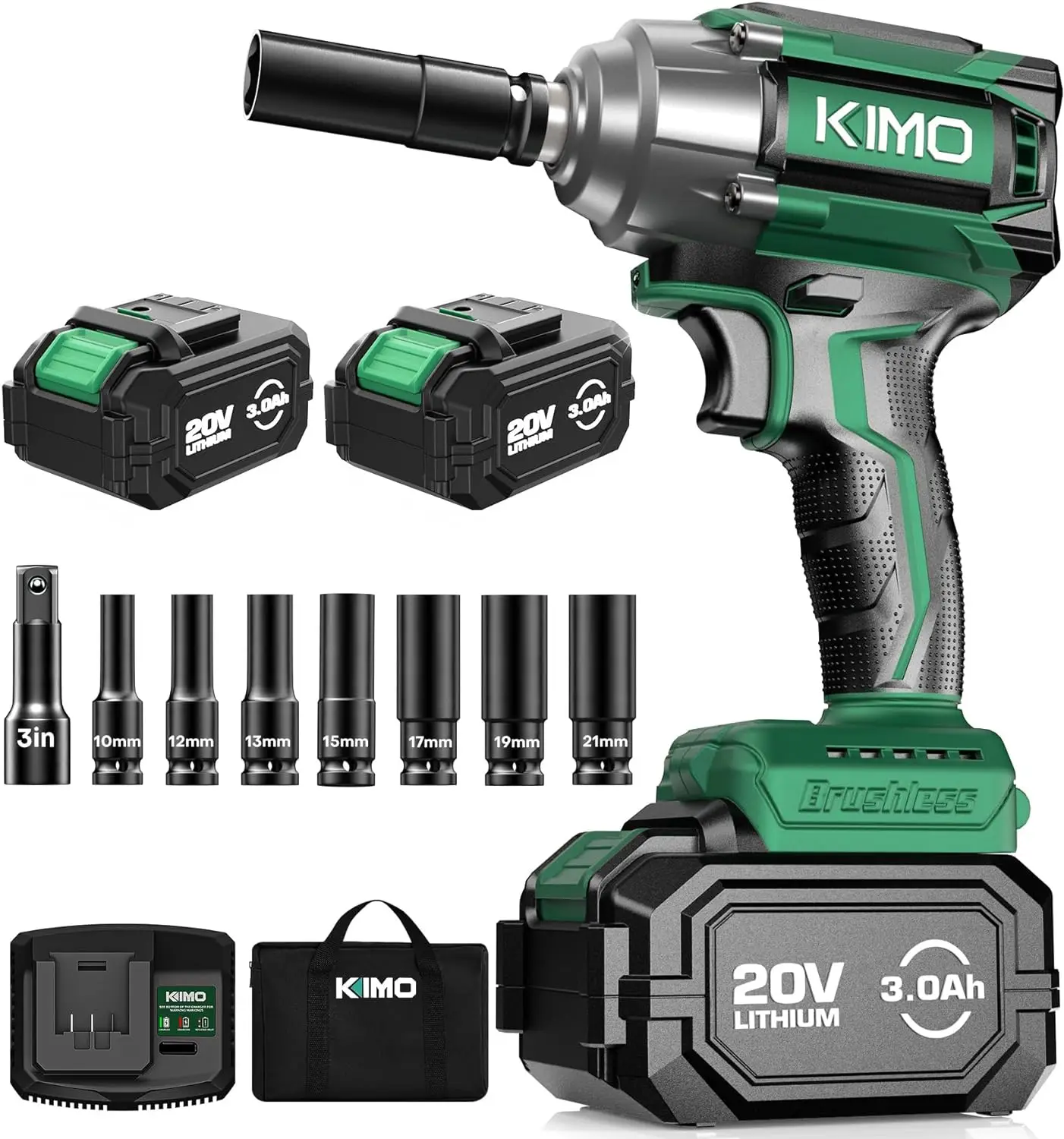 Cordless Impact Wrench, 3000 RPM & Max Torque 350 ft-lbs (475N.m), 1/2 Impact Gun with 2x 3000mAh Li-ion Battery
Cordless Impact Wrench, 3000 RPM & Max Torque 350 ft-lbs (475N.m), 1/2 Impact Gun with 2x 3000mAh Li-ion Battery