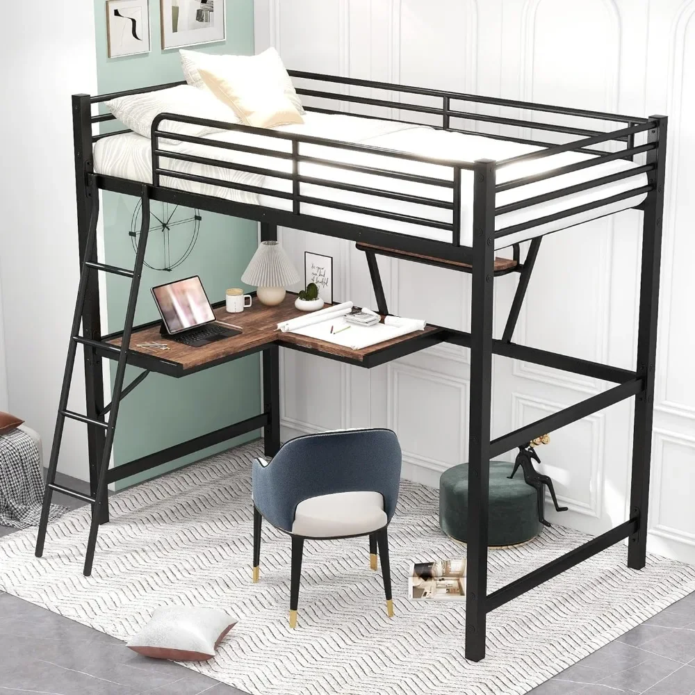 Bed frame with table and frame, steel bed frame, ladder and safety railing, noise free, no need for spring box, double metal bed
Bed frame with table and frame, steel bed frame, ladder and safety railing, noise free, no need for spring box, double metal bed
