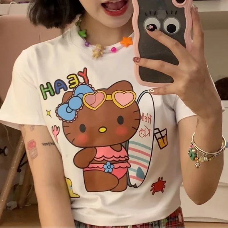 Hello Kitty Cute Slim Fit T-shirt Sanrio KT Cat Cartoon Print Pattern Short Sleeve Y2k Girl Sweet Style Versatile Clothes
Hello Kitty Cute Slim Fit T-shirt Sanrio KT Cat Cartoon Print Pattern Short Sleeve Y2k Girl Sweet Style Versatile Clothes