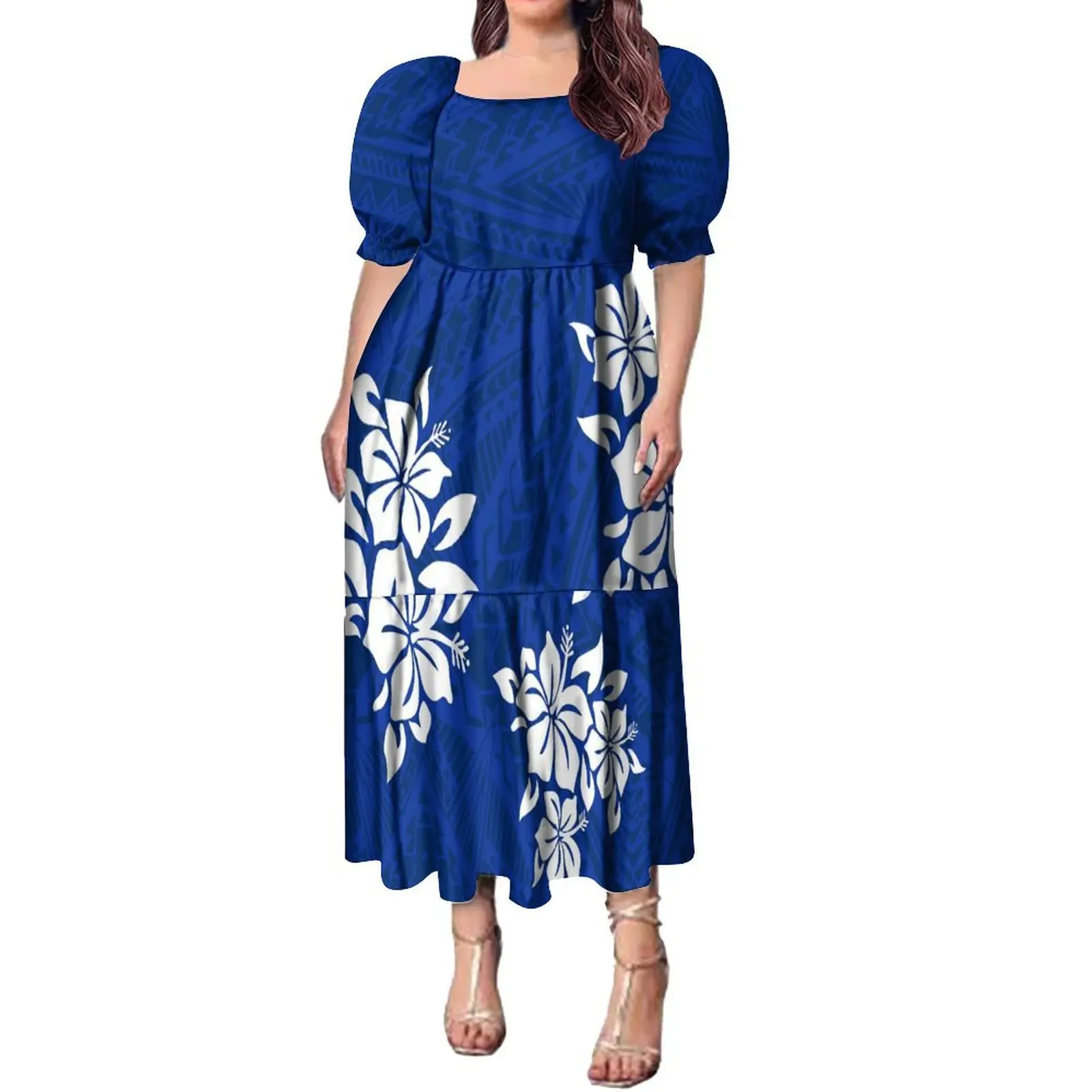 

2024 Summer Fashion Puffy Sleeve Dress Elegant Maxi Dress For A Hawaiian Party Supported By Polynesian Tribes