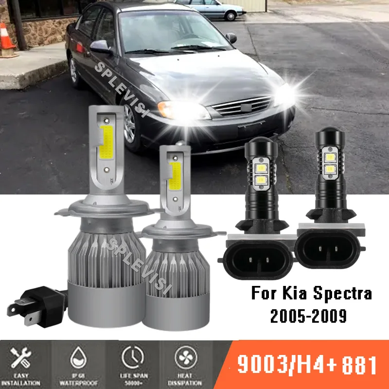 

4x H4 881 Headlight Fog Bulbs Combo LED Lamp Light 6000K White Upgrade Kit For Kia Spectra 2005-2009 2005 2006 2007 2008 2009