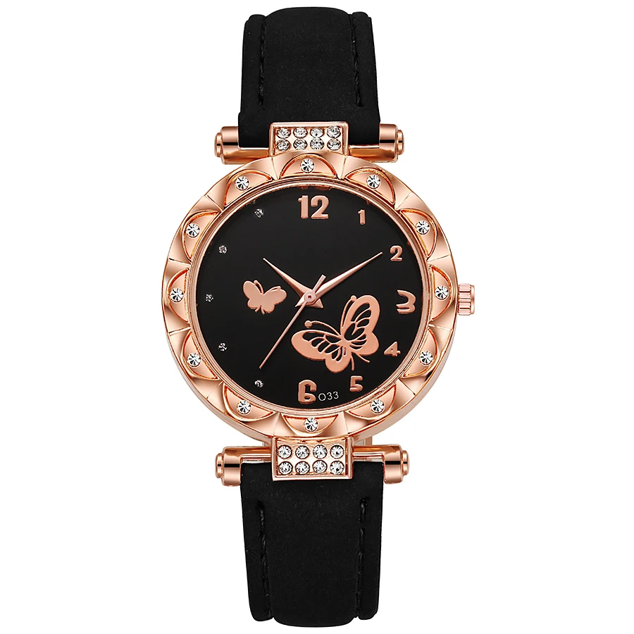 

Foreign trade new product design listed abrasive leather watch butterfly series rhinestone female watch manufacturers direct sal