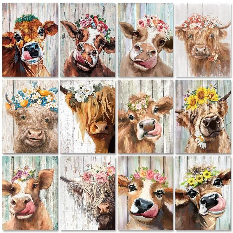 

RUOPOTY Diy Frame Painting By Numbers 40x50cm Kits cattle animals Drawing On Numbers For Adults Kill Time Diy Gift Home Decors