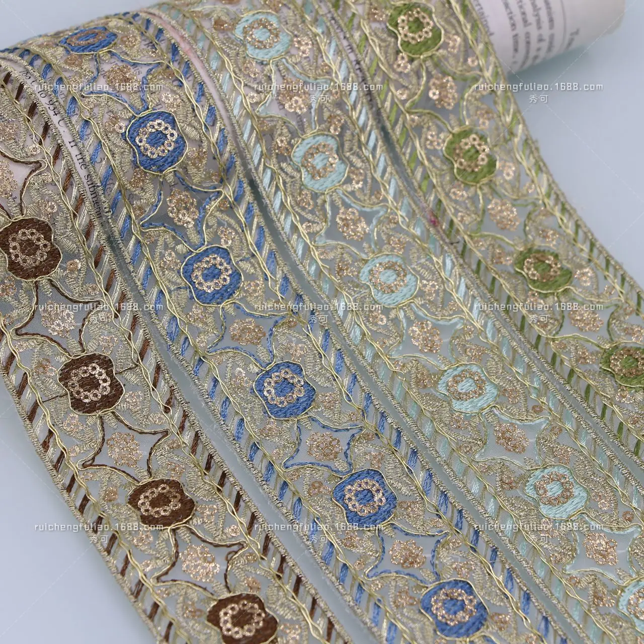 

10 yards/roll ethnic wind gold yarn strand lace organza embroidery webbing Embroidery sequins DIY garment accessories