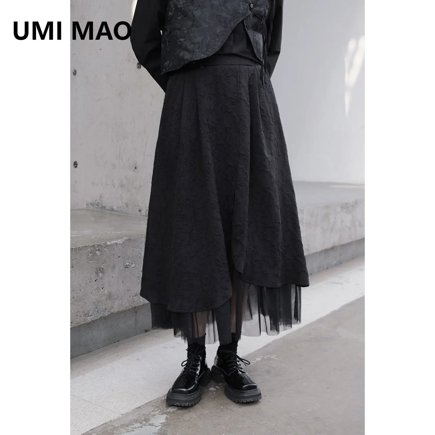 

UMI MAO Yamamoto Diablo New Chinese Style Jacquard Texture Combination Yarn Half Skirt Small Design High Grade Skirt Femme Y2K