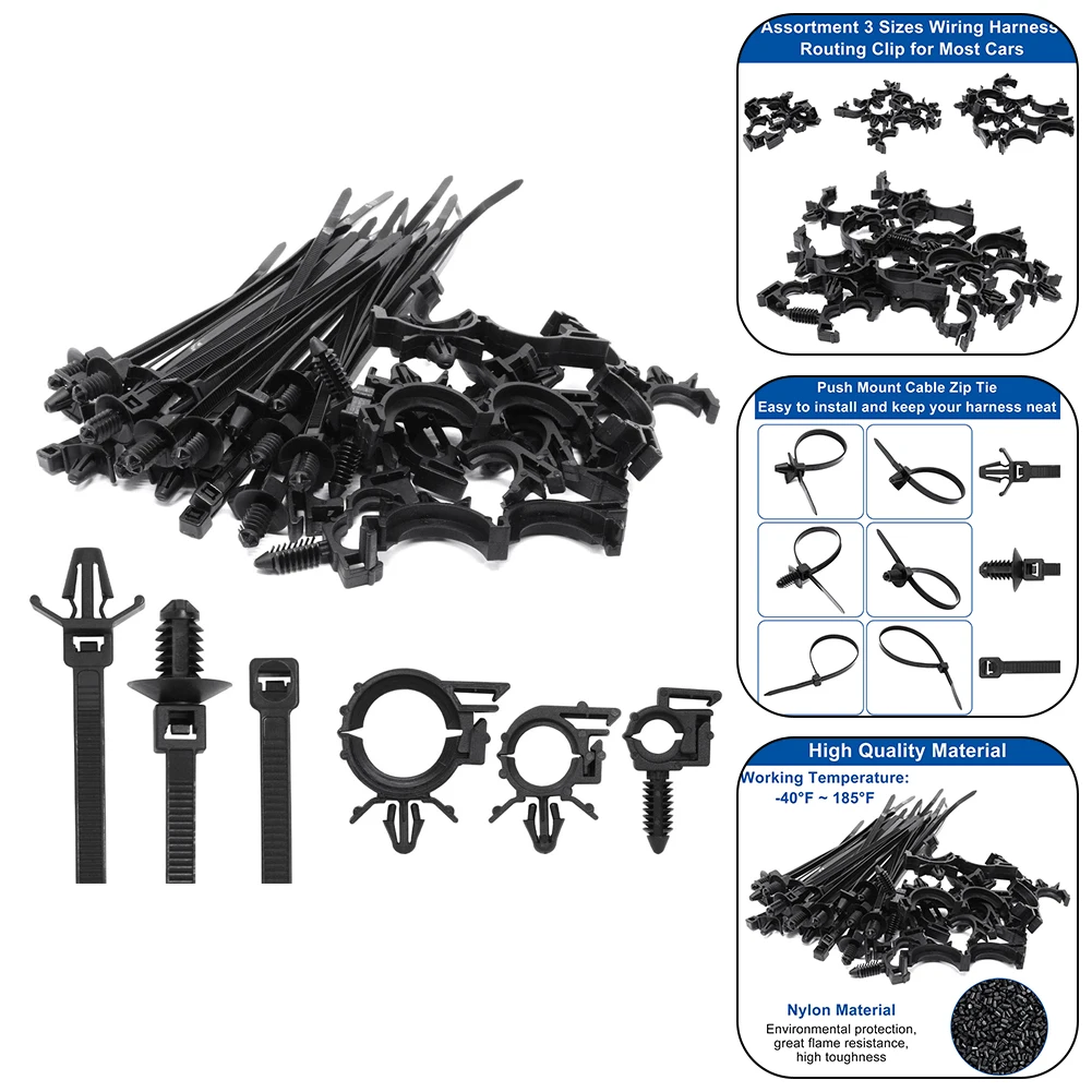 

45 X Car Zip Ties Harness Clips Push Mount Cable Zip Tie With Car Wire Routing Clamp Fit All Interior Accessories Auto Fastener