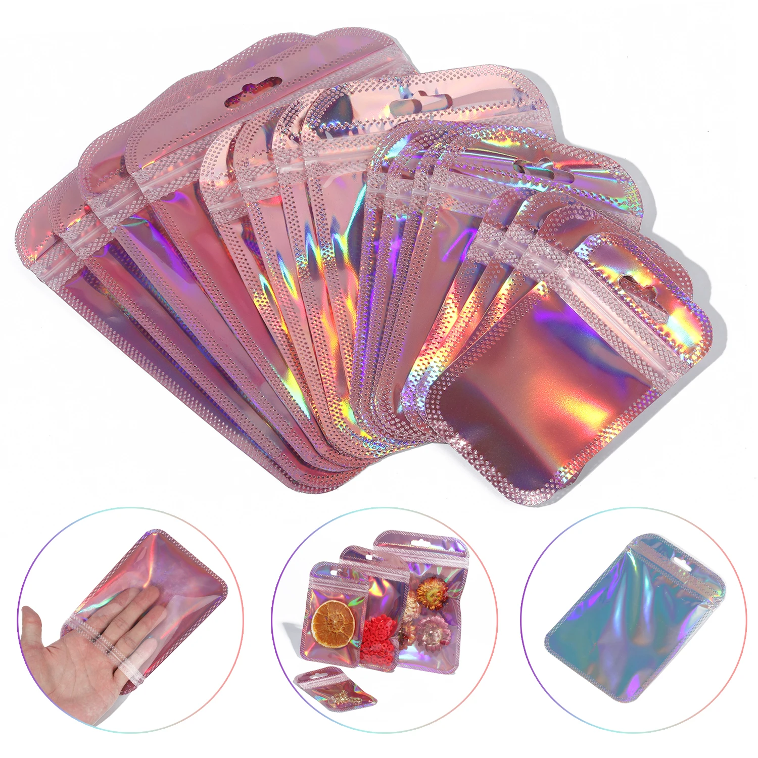 

25pcs Rainbow Self-sealing OPP Bag Laser Zipper Bag Re-seal Packaging Jewelry Retail Gift Bags Practical Small Business Supplies