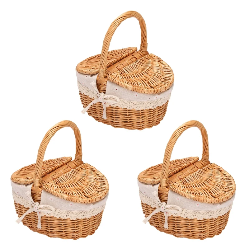 3X Handmade Wicker Basket With Handle, Wicker Camping Picnic Basket With Double Lids, Shopping Storage Hamper Basket
3X Handmade Wicker Basket With Handle, Wicker Camping Picnic Basket With Double Lids, Shopping Storage Hamper Basket