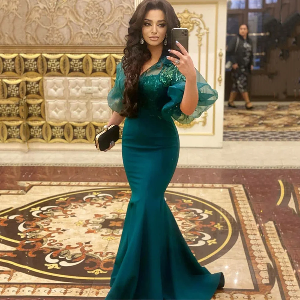 Katerina Green Arabic Evening Dress Sequined Satin Mermaid Prom Gown Short Puff Sleeves Mother of Bride Long Formal Party Dress
Katerina Green Arabic Evening Dress Sequined Satin Mermaid Prom Gown Short Puff Sleeves Mother of Bride Long Formal Party Dress