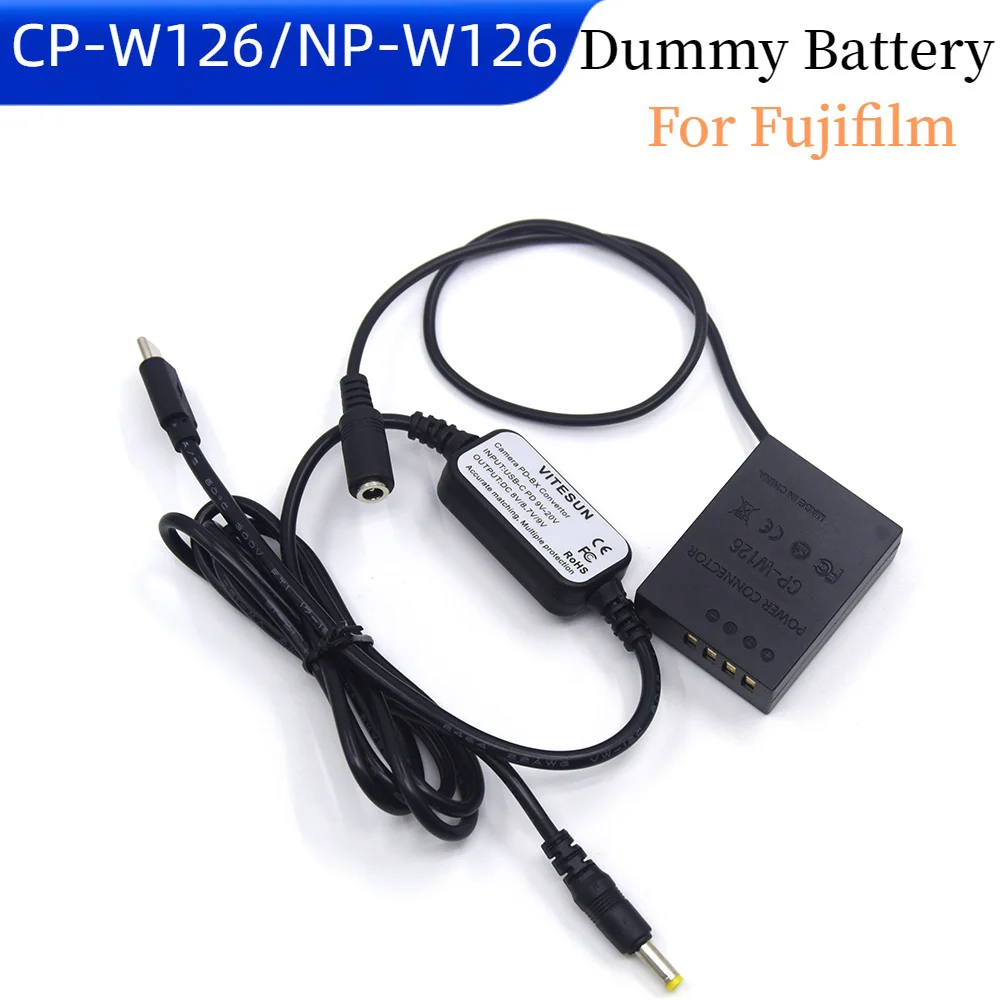 

USB C Power Cable+NP W126 Dummy Battery for Fuji X-A2 A3 X-E2s X-Pro2 T20 T10 X-T30 X-T1 T2 X-T3 E3 Camera CP-W126 DC Coupler