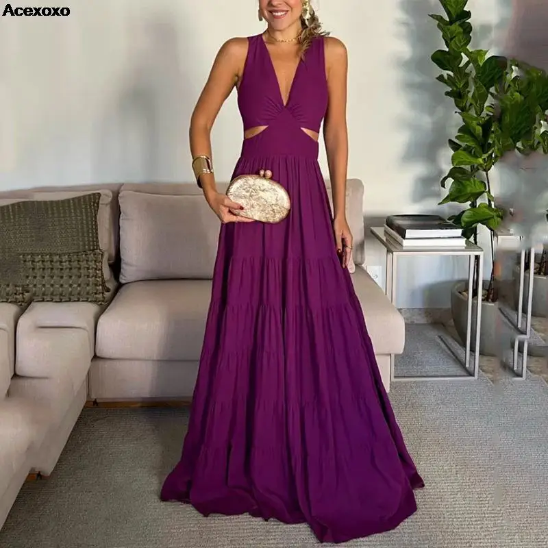 2023 Summer new women's fashion sexy strap V-neck solid color high-waisted A-line skirt
2023 Summer new women's fashion sexy strap V-neck solid color high-waisted A-line skirt
