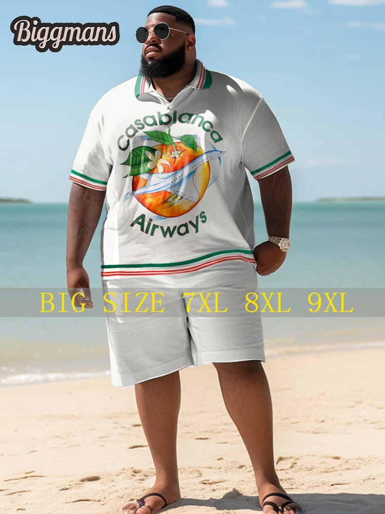 

Biggmans 7XL 8XL 9XL Plus Size Suit For Men Short Sleeve Shorts Print Summer Beach Vacation Fashion Comfortable Big Man Clothing