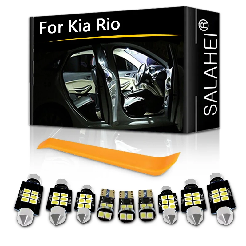 

10pcs Car LED Interior Map Dome Light Kit For Kia Rio 2012-2016 2017 2018 2019 Footwell Trunk License Plate Door Sun Visor Lamp