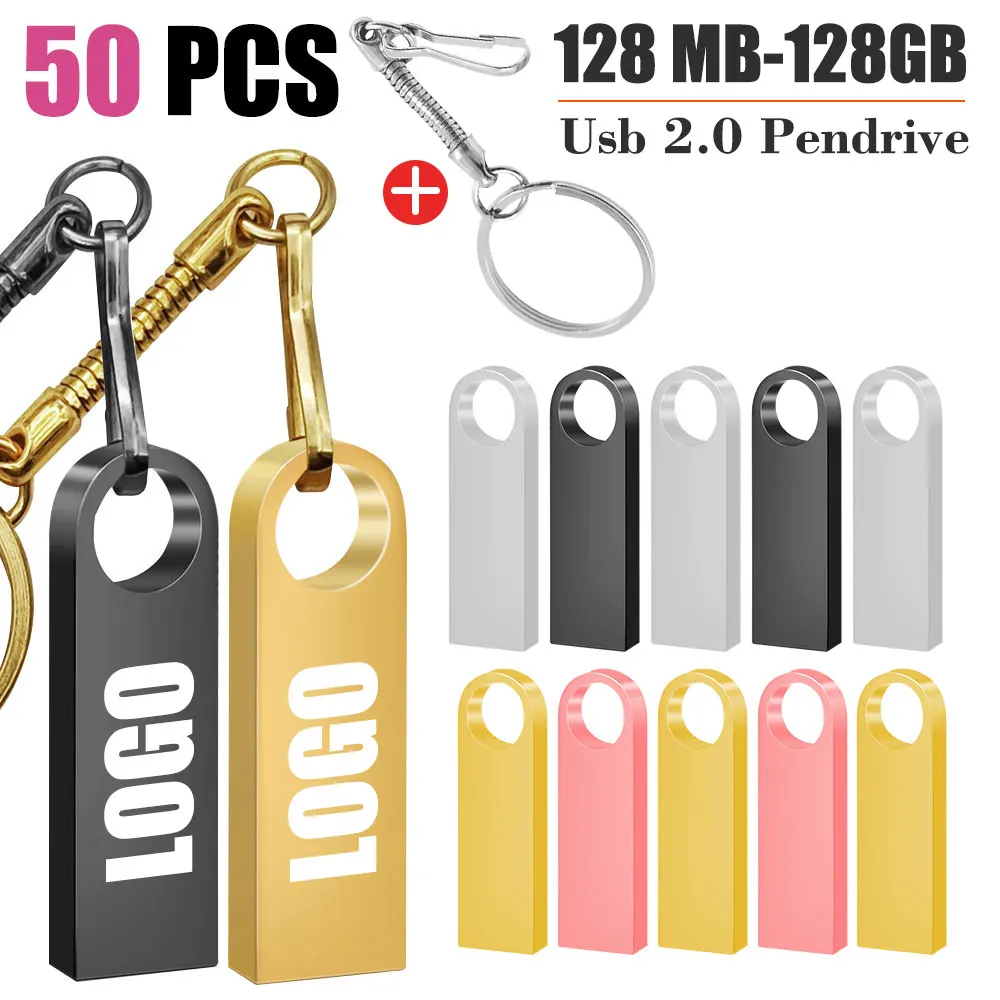 

50PCS/lot Metal USB Flash Drive Pendrive 1GB 2GB 4GB 8GB 16GB USB Sticks Pen Drive 32GB 64GB Memory Stick Free Custom LOGO