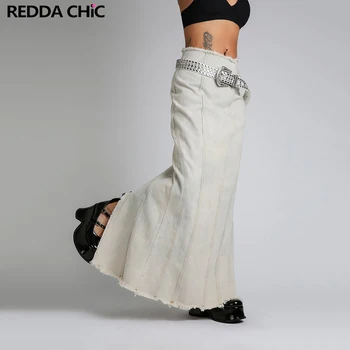 Saia de Brim Branca Casual Coreana: O Estilista Must-Have para o Verão 7 ReddaChic White Fishtail Women Denim Maxi Skirt Tie Dye Raw Hem Floor Long Jean Bottoms Grunge Vintage Korean Stylish Streetwear