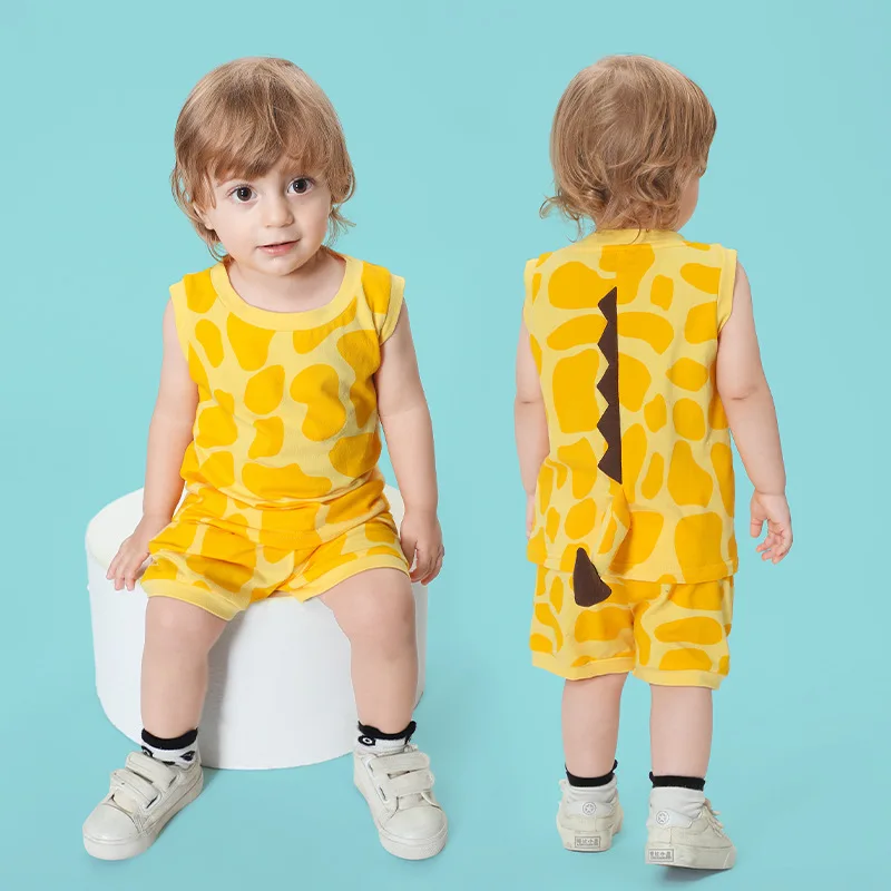 

Милый Летний Детский костюм с жирафом, комбинезон без рукавов с коровьим хвостом для девочек и мальчиков, шорты, Детский костюм