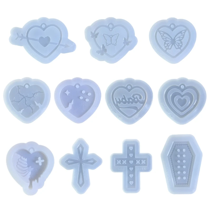 

517F 11-styles Love- Keychain Combination Ornament Mold Epoxy Resin Jewelry Mold Resin Casting Pendant Mold Suitable for Diy
