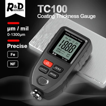 R&D Tc100 코팅 두께 게이지 0.1 micron/0-1300 자동차 페인트 필름 두께 측정기 fe/nfe 측정 러시아어 수동 페인트 도구