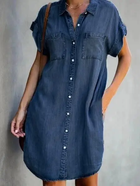 Summer New Single Breasted Denim Shirt Dress Women's Casual Loose Pocket Simple Retro Commuter Female Office Denim Short Skirt 3 Mallzona S460bdec3952d472d9f267dc003c8b0d2H Summer New Single Breasted Denim Shirt Dress Women's Casual Loose Pocket Simple Retro Commuter Female Office Denim Short Skirt Mallzona