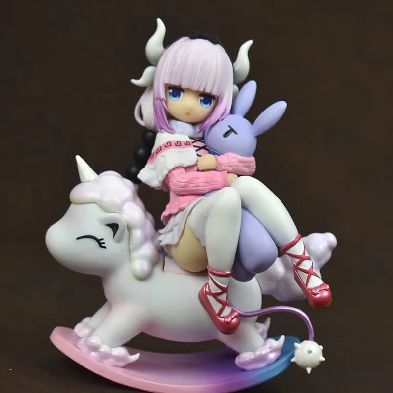 

14cm Anime Miss Kobayashi's Dragon Maid Action Figure KannaKamui Riding Rocking Horse Kawaii Girl Doll PVC Collectible Model Toy