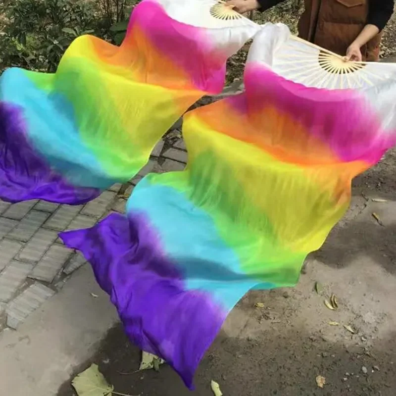 

Rainbow Bellydance Silk Fan Veils Hand Dye Vivid Light Fan Veil Pairs Gradient 120cm 180cm Professional New Arrival Hot Sell