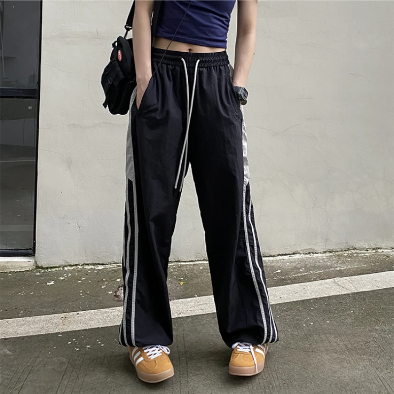 

QWEEK Streetwear Wide Leg Jogger Pants Women Cargo Hip Hop Street Fashion Baggy Slacks Loose Y2k Casual Harajuku Sweatpants