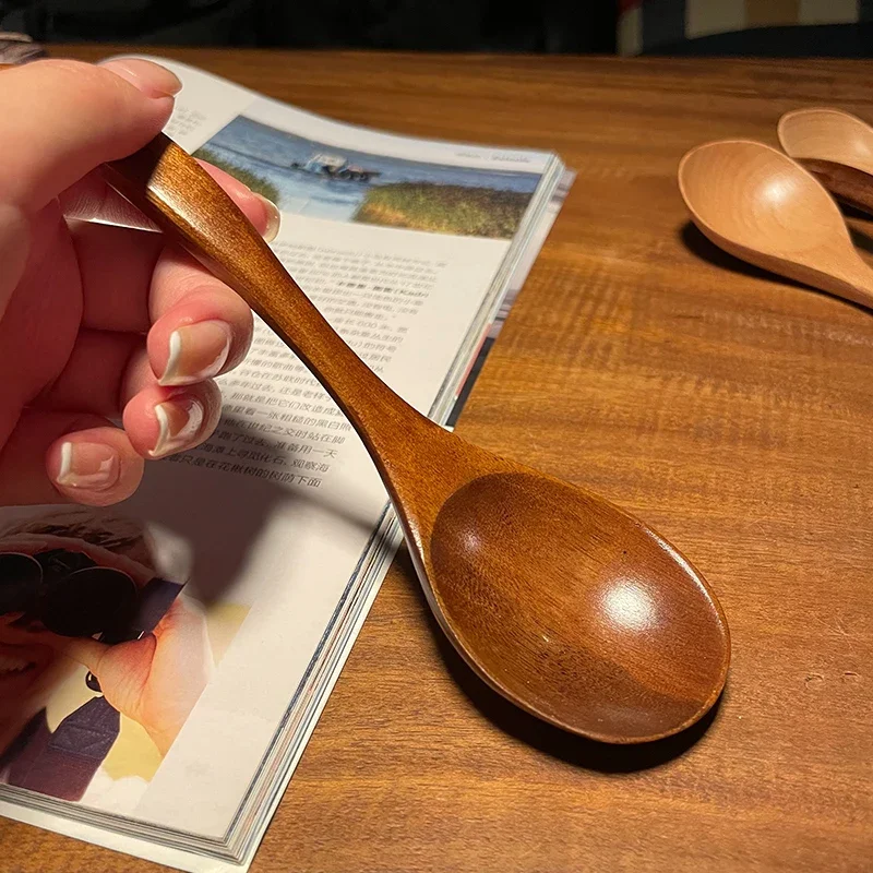 

Natural Wooden Spoon Creative Long Handle Coffee Milk Soup Spoons Teaspoons Kitchen Sugar Spice Condiment Wood Scoops Tableware