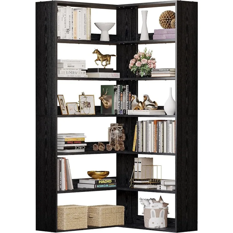 

Bookshelves 6 Tiers with Baffles Industrial Large Corner Etagere Bookcase Storage Display Rack for Living Room Home Office