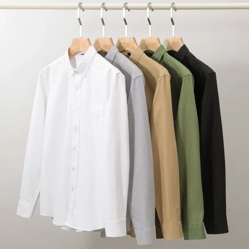 

Мужская Повседневная рубашка из ткани Оксфорд, белая формальная рубашка с длинными рукавами, воротником на пуговицах, карманом и длинными рукавами, Осень-Зима 100%