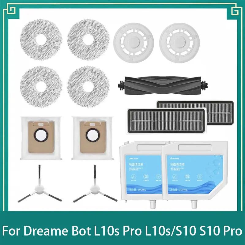 

For Dreame Bot L10s Pro L10s Ultra Robot Vacuum Cleaner Spare Parts, Rubber / Side Brush Cover Filter Mop Rag Dust Bag Optional