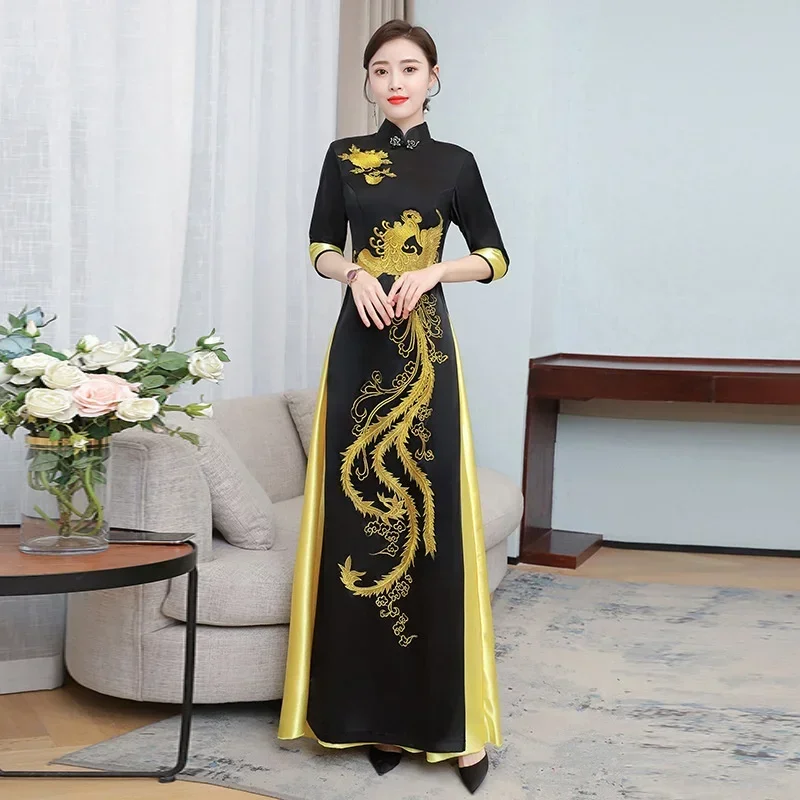 Chinese Style Black Cheongsam Robe Harajuku Dragon Embroidery Dress Vintage China Traditional Qipao Long Oriental Ao Dai Dresses
Chinese Style Black Cheongsam Robe Harajuku Dragon Embroidery Dress Vintage China Traditional Qipao Long Oriental Ao Dai Dresses