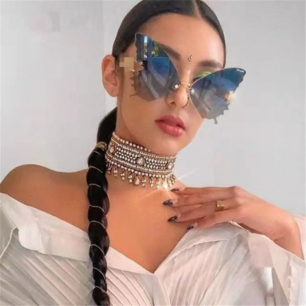 Metal Frame Butterfly Sunglasses UV400 Protection Oversized Shades Rimless Gradient Sun Glasses for Beach/Travel/Streetwear
Metal Frame Butterfly Sunglasses UV400 Protection Oversized Shades Rimless Gradient Sun Glasses for Beach/Travel/Streetwear