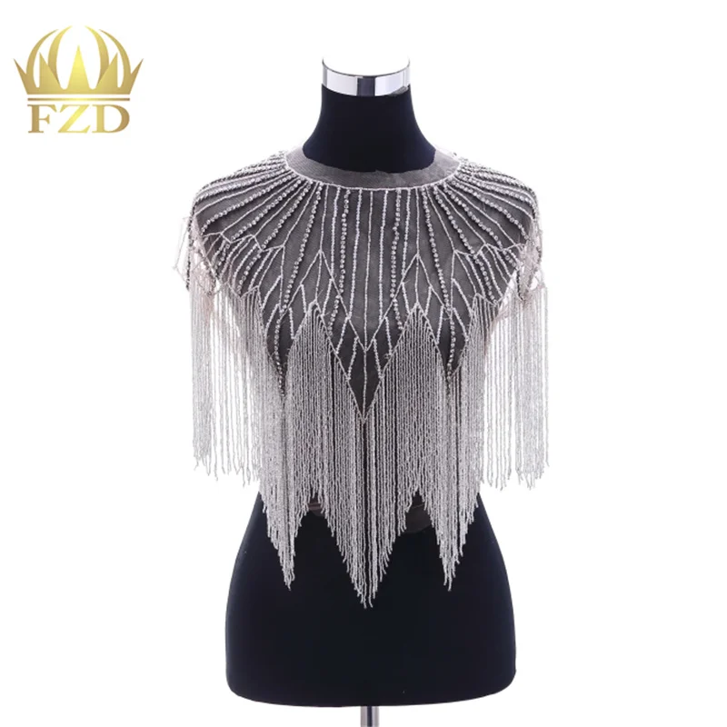 

FZD 1 Piece Handmade Sequin Cut beads Bodice Patches and Rhinestones applique with Gauze for Wedding Dresses, DIY Clothes