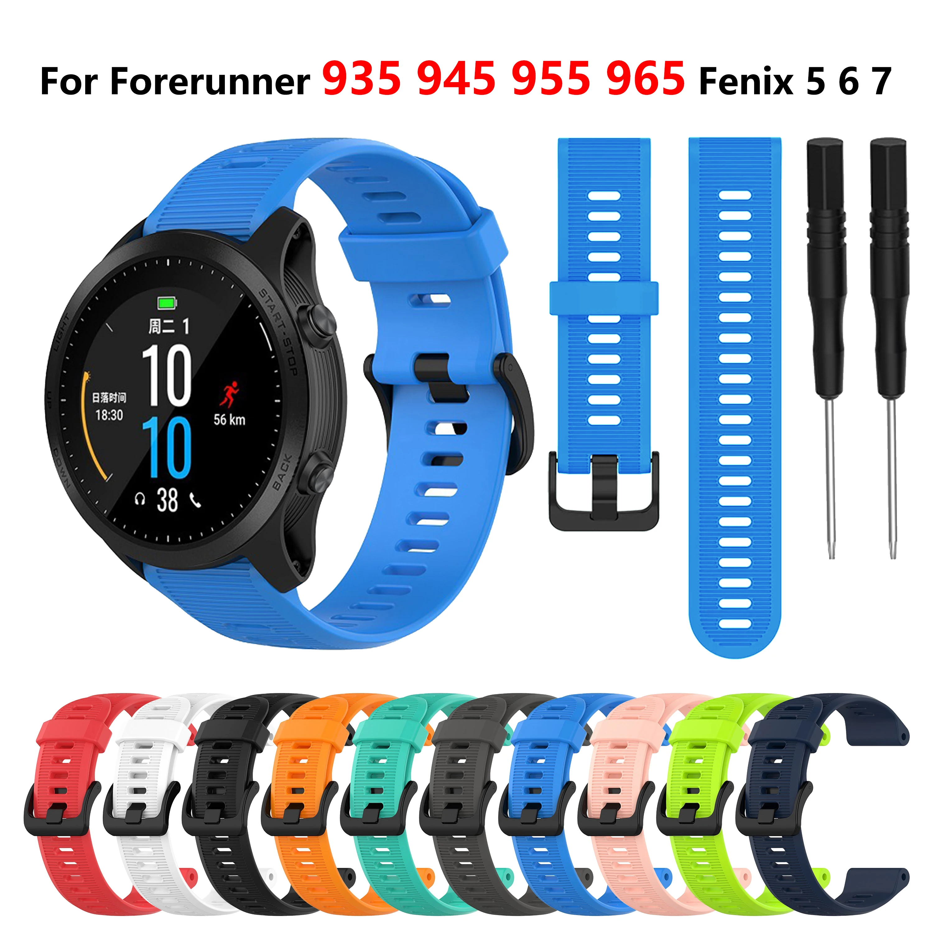 

Silicone Watch strap for Garmin Forerunner 935 945 955 965 Smart wacth band 22mm watch bracelet for fenix 7 6 5 S62 Gen 2 correa