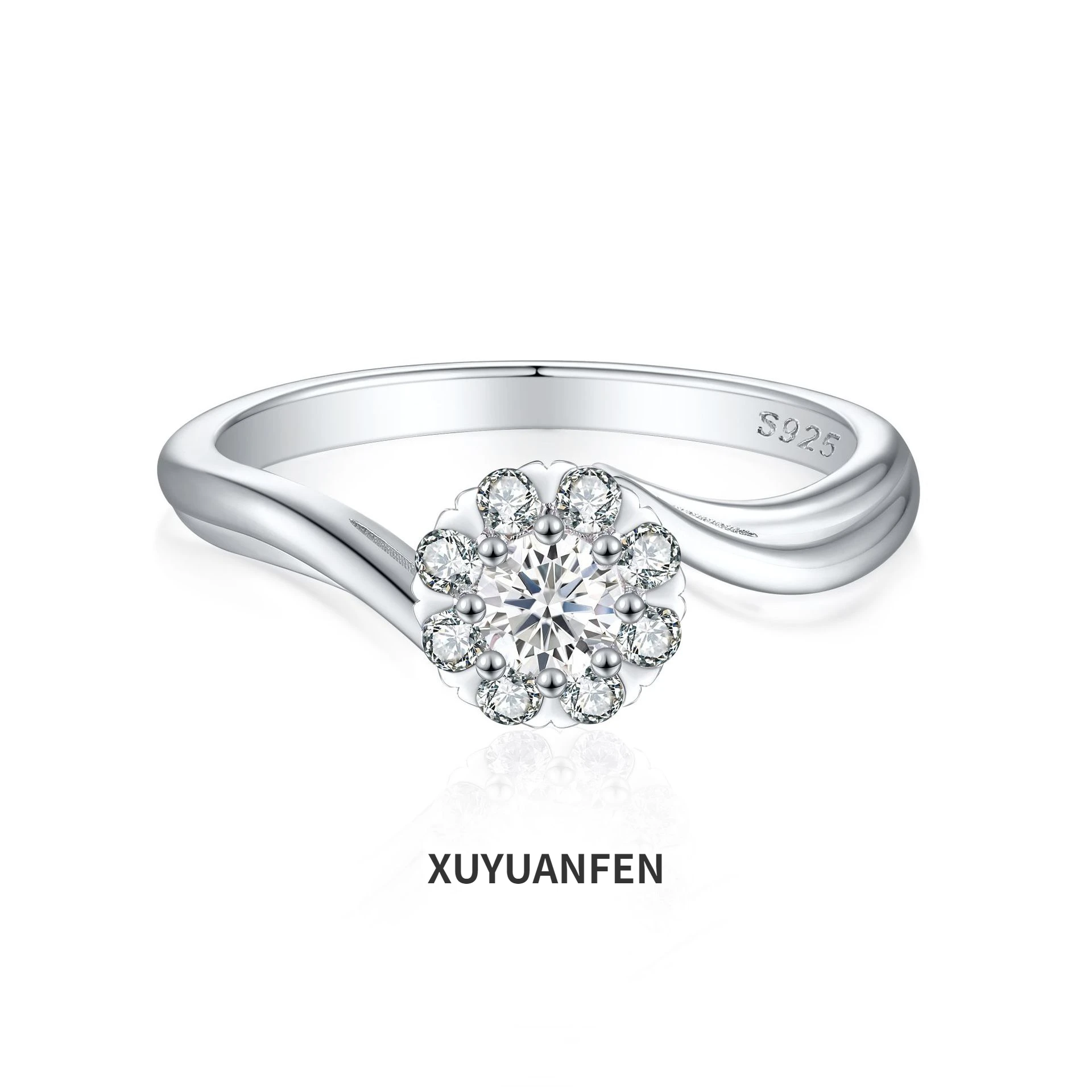 

XUYUANFEN New 925 Sterling Silver Six Claw Zircon Ring Women's Senior Brand Wedding Ring ins Cross border Foreign Trade