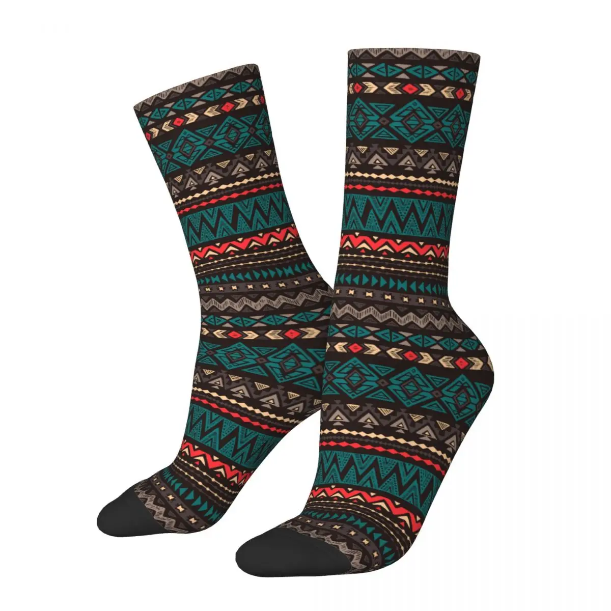 

Cool Dark Color Navajo Ethnic Aztec Abstract Print Sports Socks Hipster Backdrop Tribal Polyester Crew Socks for Unisex