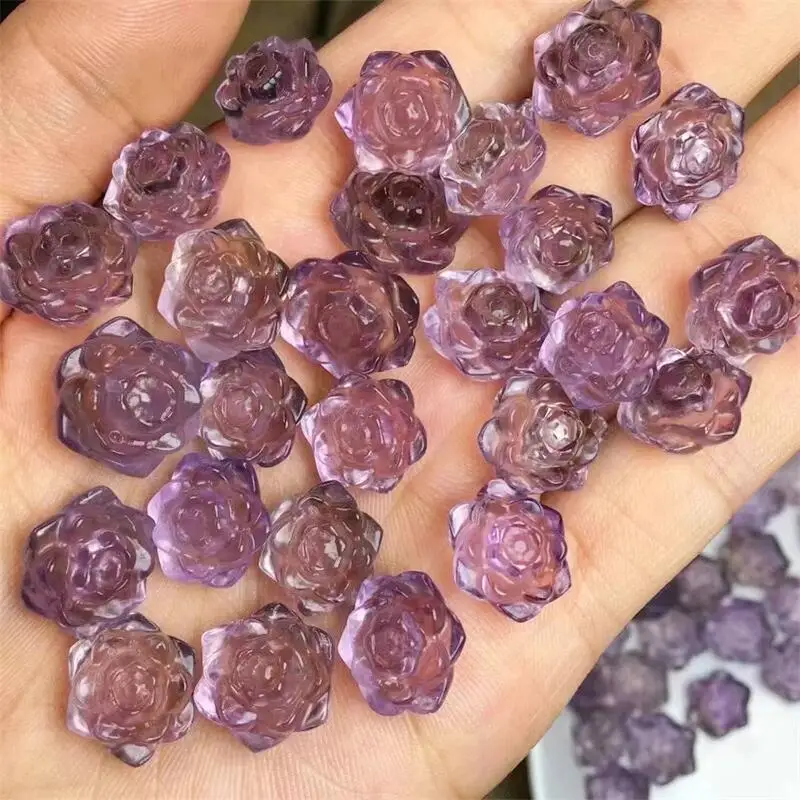 

5PCS Natural Amethyst Rose Flower Healing Carving Crystal Crafts Energy Gemstone Women Gift 1pcs 11-14.5MM