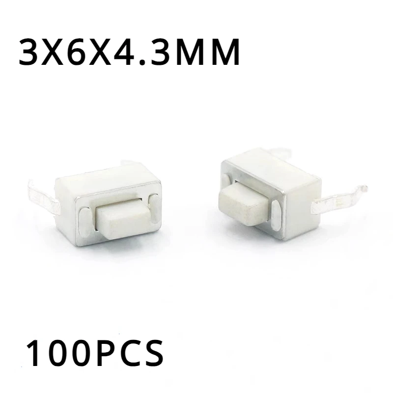 

100PCS Tact Switch DC12V 50mA 3X6X4.3MM DIP 2Pin Connectors Push Button 3*6*4.3mm Tactile Switches White 3x6x4.3h