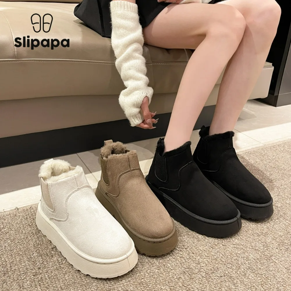 

Winter Women Snow Boots Fashion Thick Sole Ankle Boots Thickening Plush Warm Non-Slip Snow Boots Outdoor Platform Casual Botas