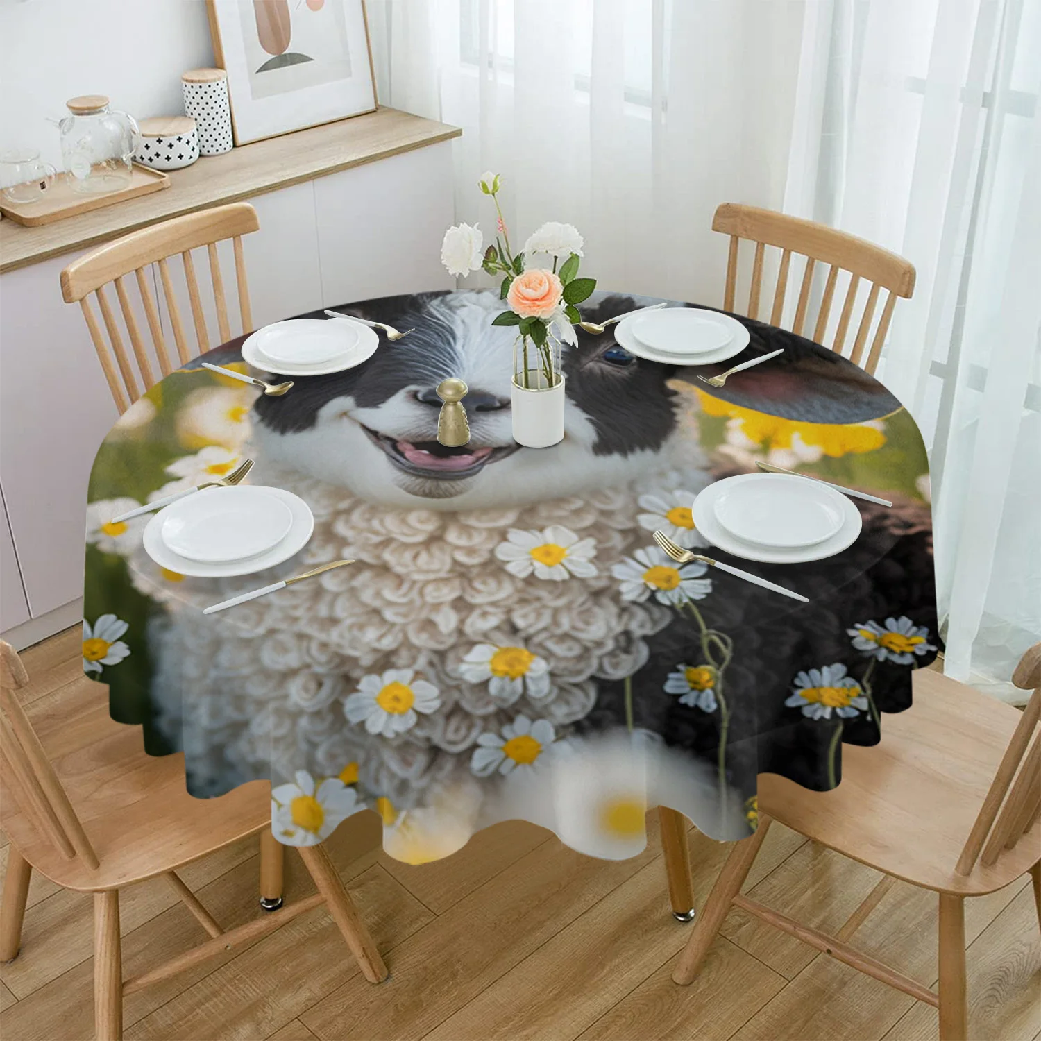 Sheep Daisies Farm Round Tablecloth Waterproof Table Cover for Wedding Party Decoration Dining Table Cover 
Sheep Daisies Farm Round Tablecloth Waterproof Table Cover for Wedding Party Decoration Dining Table Cover