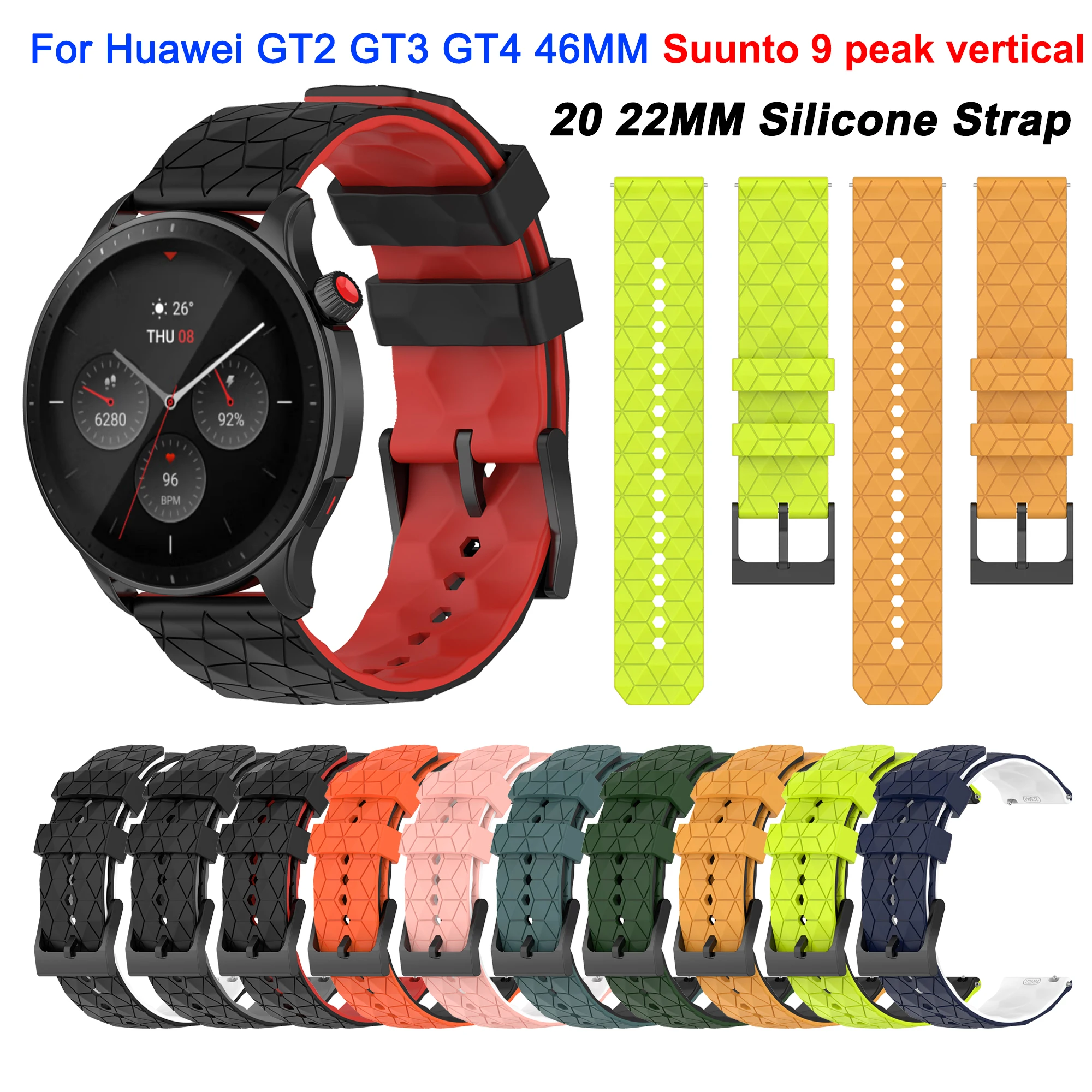 

Ремешок силиконовый для Huawei Watch GT2 GT3 Pro GT4 46 мм, спортивный браслет с рисунком футбольного мяча для Samsung Galaxy Watch 4 5Pro 6 44 40 мм, 20 мм 22 мм