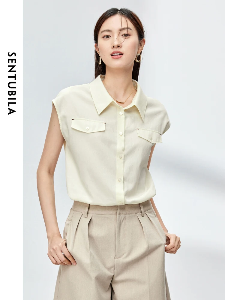 

SENTUBILA Apricot Polo Collar Shirt Womens Tops 2024 Summer New Raglan Sleeve Casual Office Ladies Blouses Clothing M32C49919